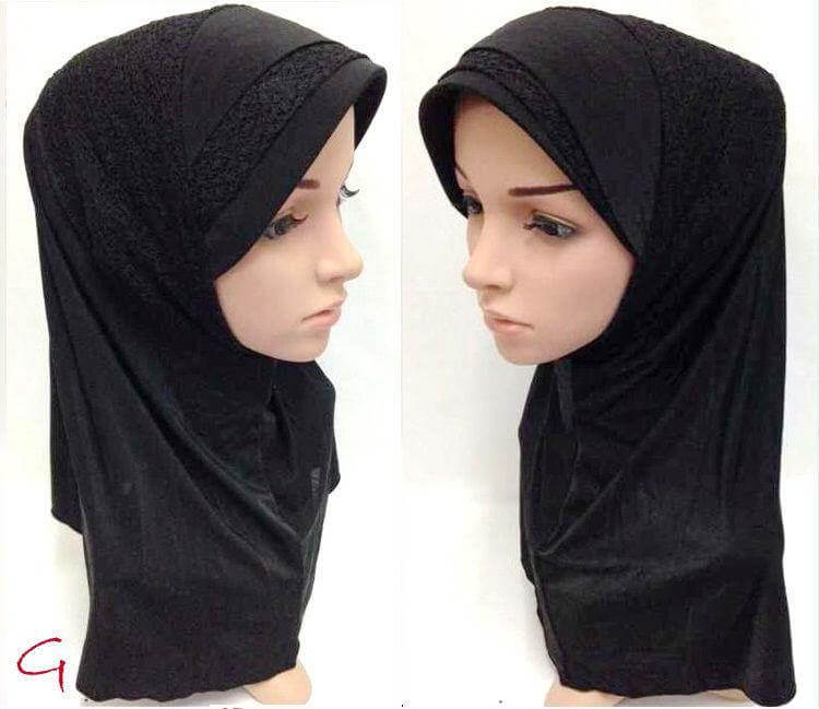 Viscose Ice Silk Lace Black Muslim Hijab Islamic Scarf Shawls - Arabian Shopping Zone