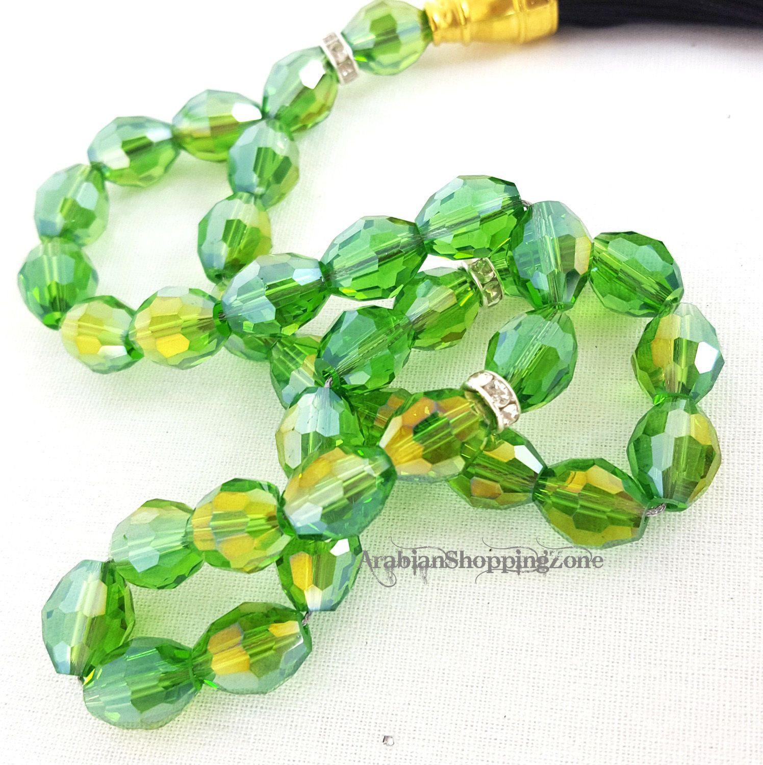 Islamic Salah 12mm Emerald Crystal Prayer Beads 33 Mesbaha - Arabian Shopping Zone