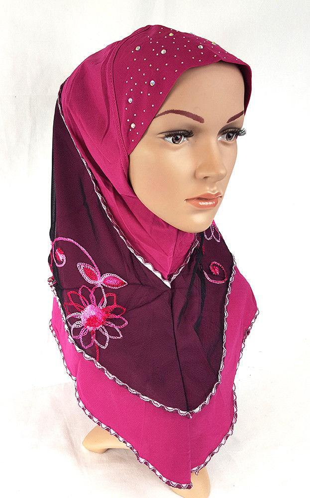Lace Crystal Hemp Muslim Girl Amira Hijab Islamic Scarf Shawls Perfect Teenagers - Arabian Shopping Zone