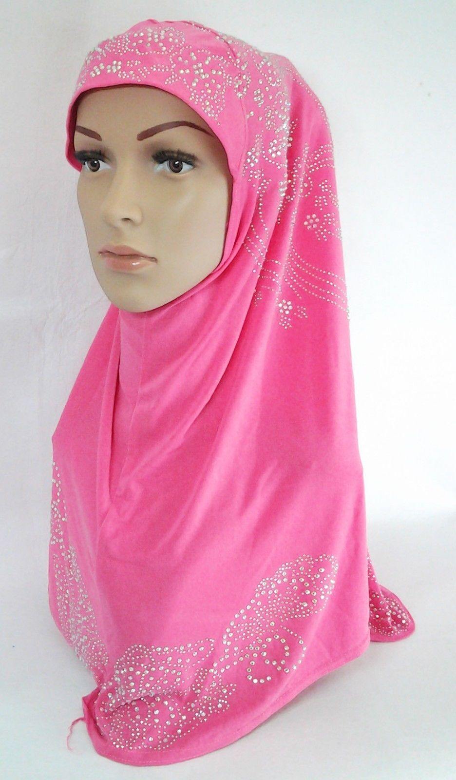 One-Piece Rhinestone Muslim Hijab Fashion Islamic Scarf Viscose CrystalHemp - Arabian Shopping Zone