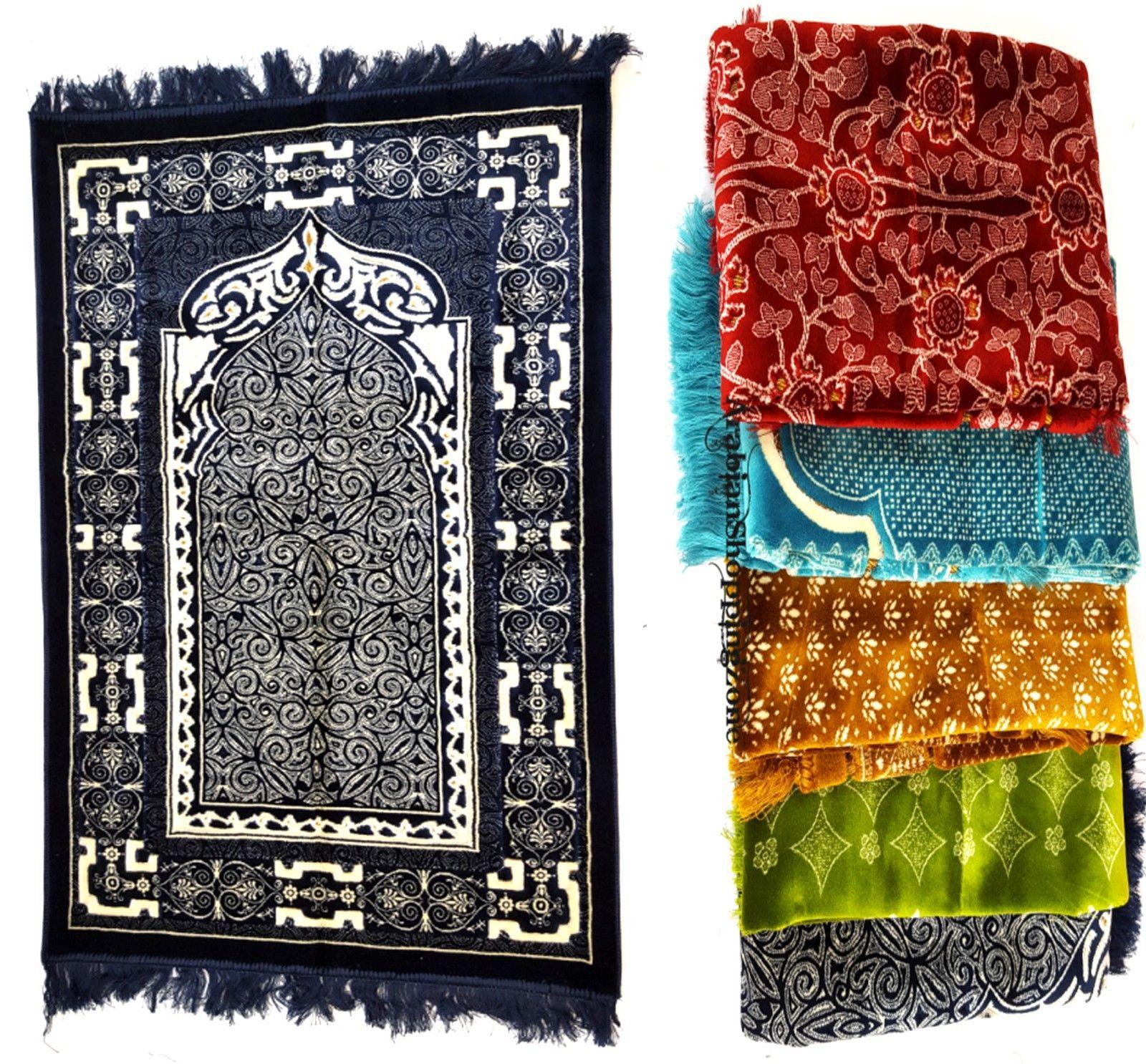 Turkish Luxury Velvet Islamic Prayer Rug Namaz Carpet 110x70cm 800g (1.8lbs) - Arabian Shopping Zone