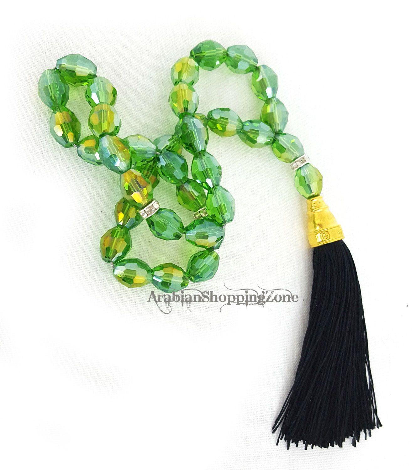 Islamic Salah 12mm Emerald Crystal Prayer Beads 33 Mesbaha - Arabian Shopping Zone