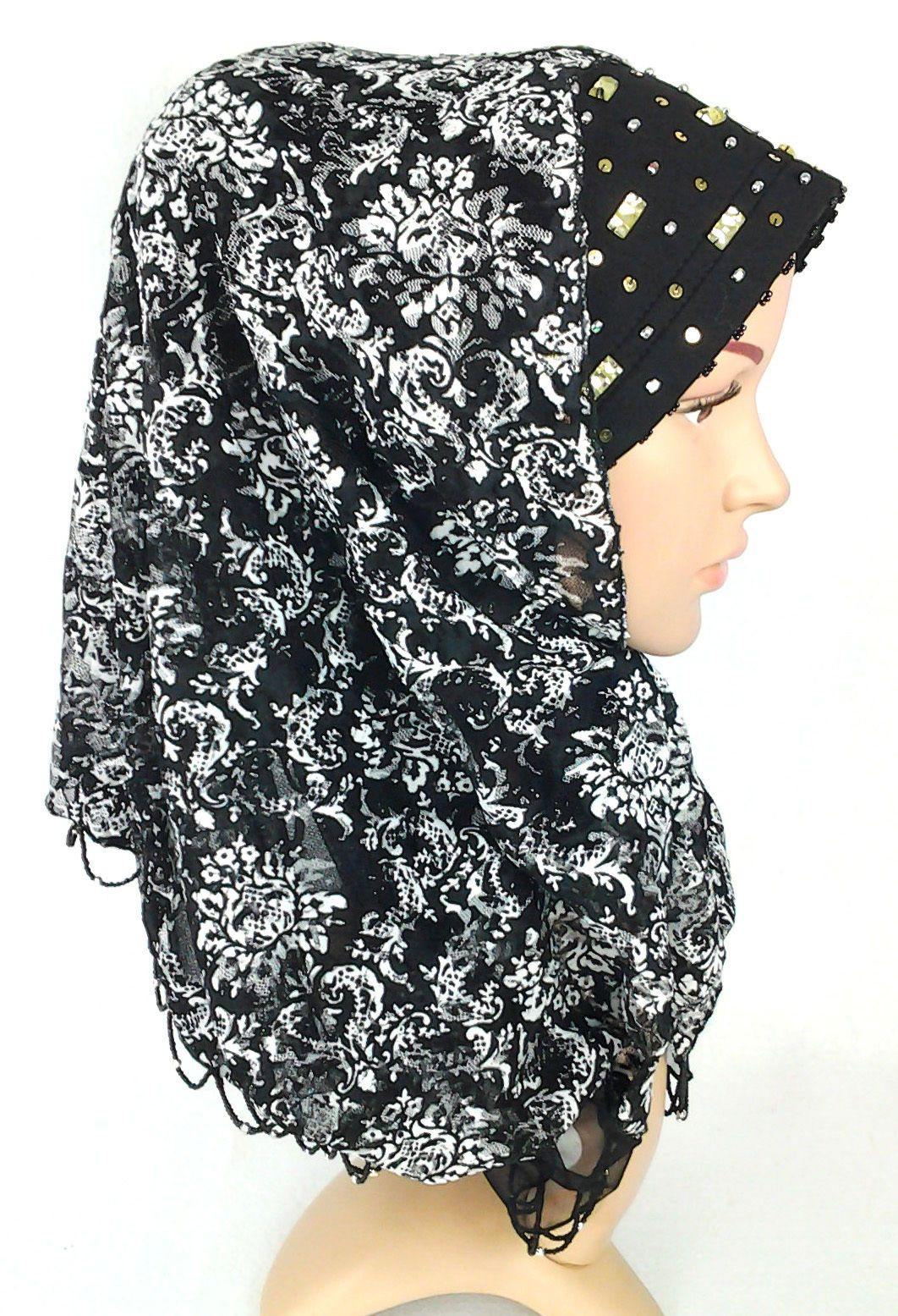 New Lace NET Yarn RhineStone Summer Hijab Islamic Cap Headwear Scarf Shawls - Arabian Shopping Zone