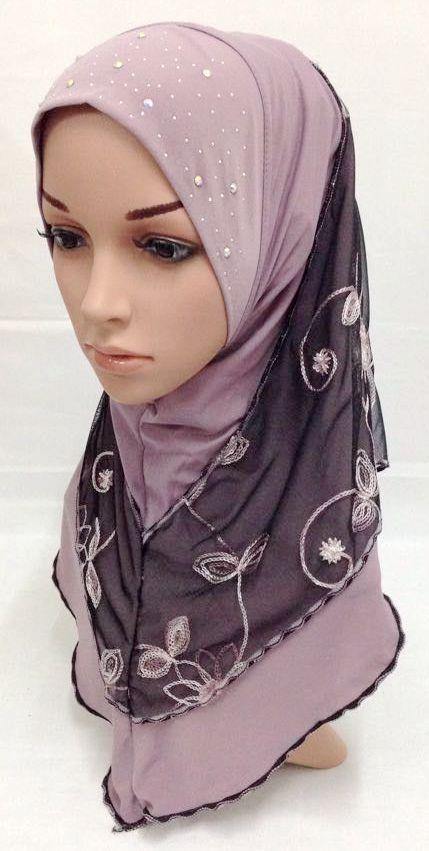 Lace Crystal Hemp Muslim Girl Amira Hijab Islamic Scarf Shawls Perfect Teenagers - Arabian Shopping Zone