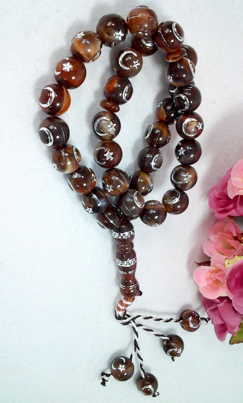 12mm Prayer Beads 33 Misbaha Tasbih Tasbeeh Islamic Salah Masbaha Star&Moon - Islamic Shop