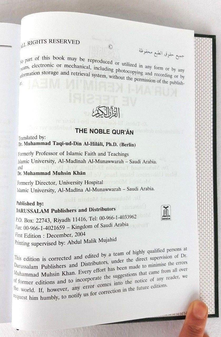 The Noble Quran Large(24*17cm 10*7inch) with Arabic/English/Turkish Translation - Arabian Shopping Zone