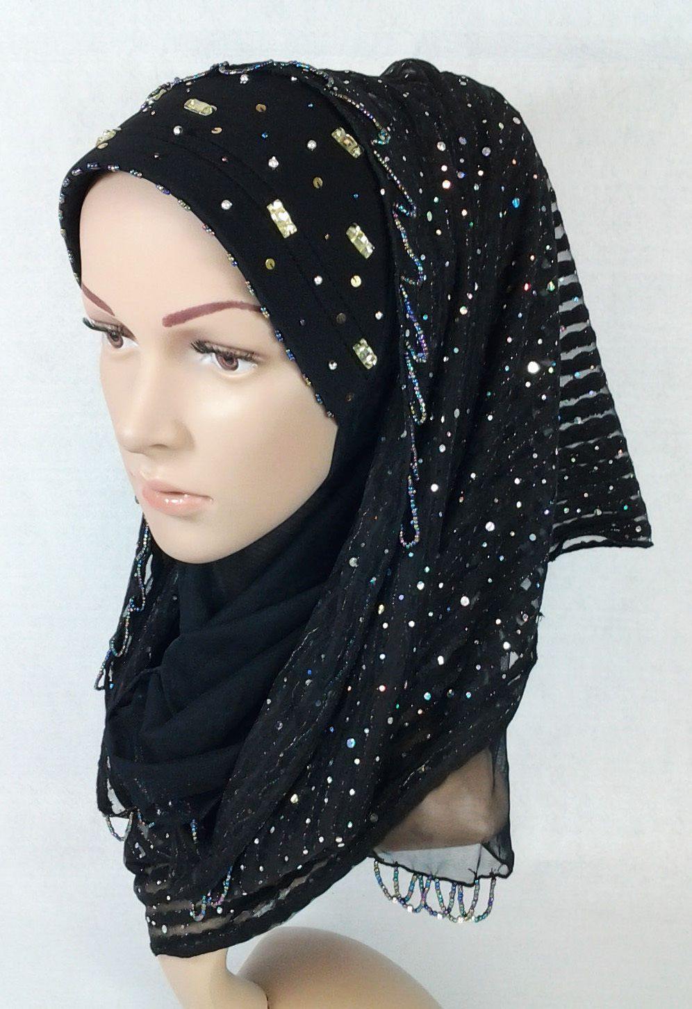 New Lace NET Yarn RhineStone Summer Hijab Islamic Cap Headwear Scarf Shawls - Arabian Shopping Zone