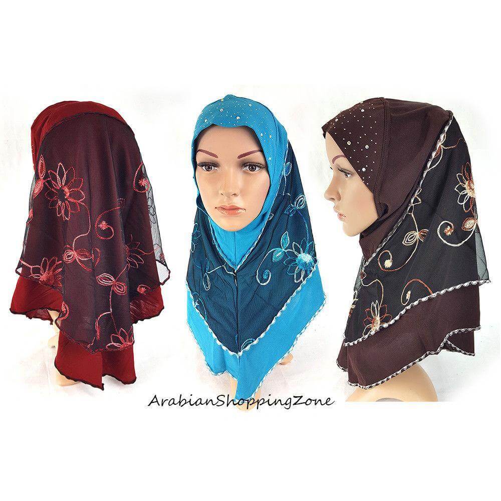 Lace Crystal Hemp Muslim Girl Amira Hijab Islamic Scarf Shawls Perfect Teenagers - Arabian Shopping Zone