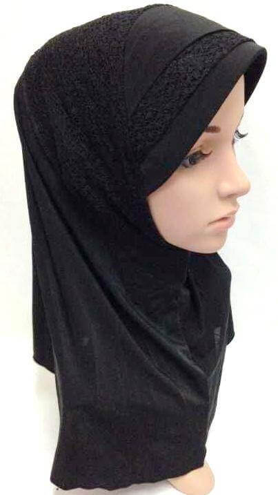 Viscose Ice Silk Lace Black Muslim Hijab Islamic Scarf Shawls - Arabian Shopping Zone